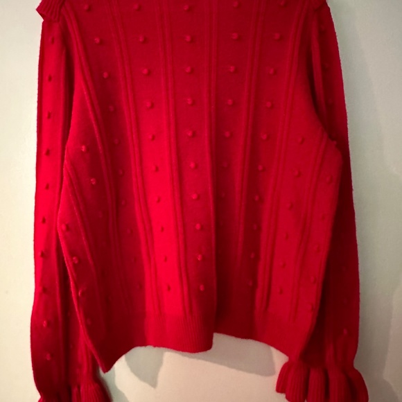 Kate Spade Ruffle-yoke Textured Wool-blend Sweater In Charm Red - Picture 5 of 5